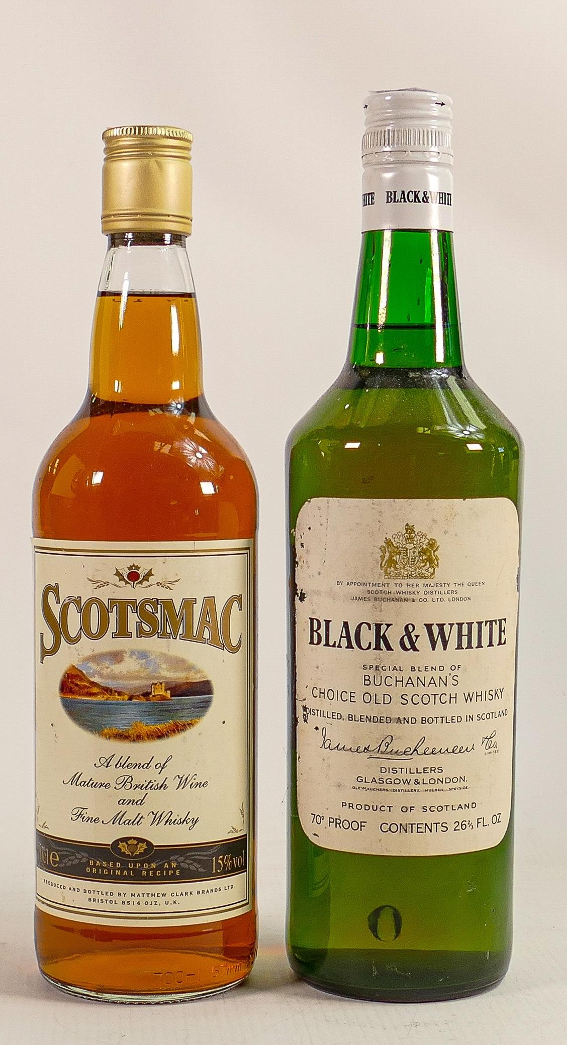 Black & White vintage bottle of Whisky together with a ScottsMac Fine Malt Whisky. (2)