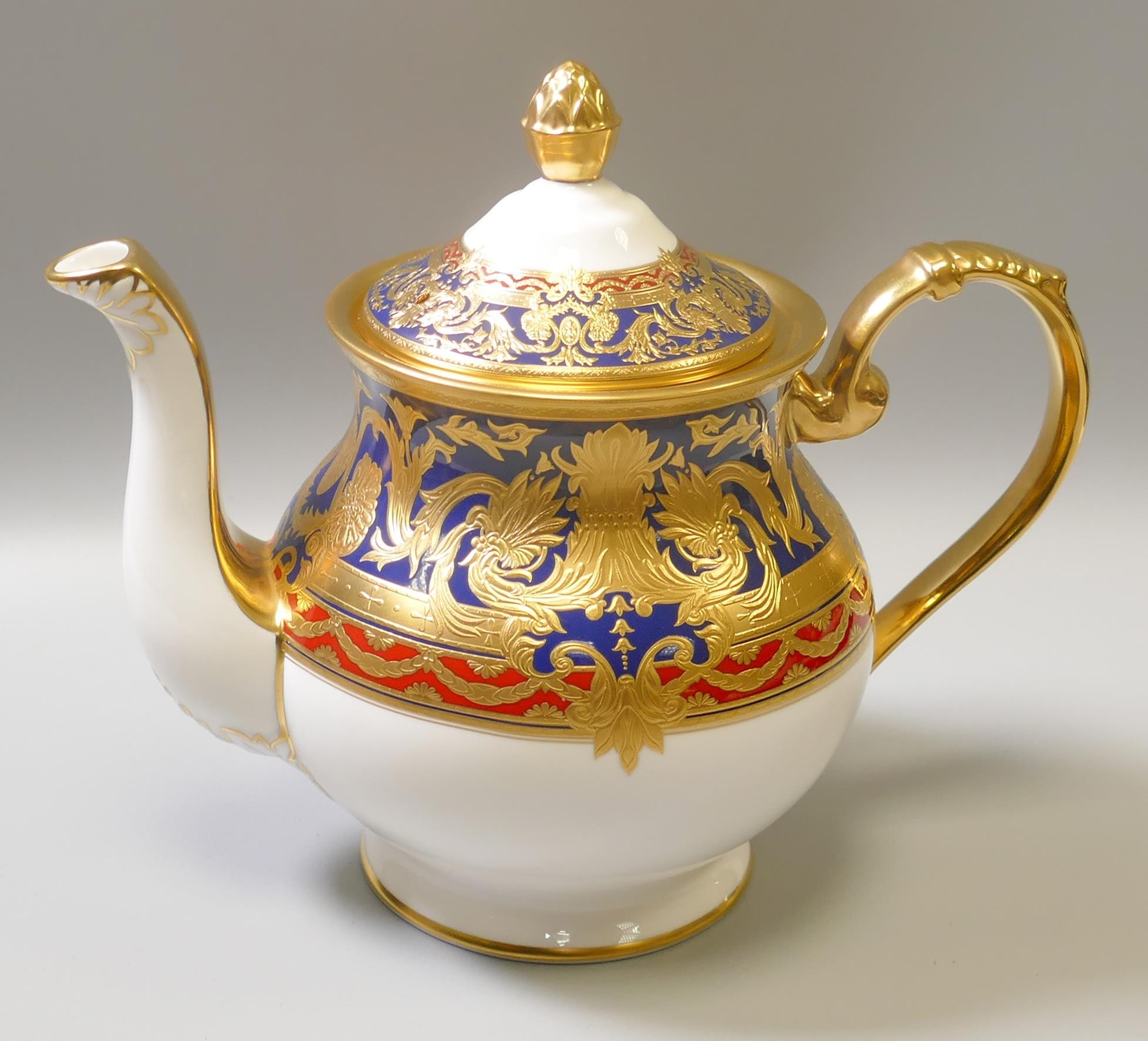 De Lamerie Fine Bone China heavily gilded Dark Blue Empress patterned teapot, specially made high