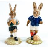 Royal Doulton Bunnykins pair of footballer figures - Goalkeeper DB122 and Soccer Player DB123,