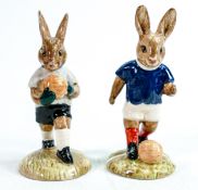 Royal Doulton Bunnykins pair of footballer figures - Goalkeeper DB122 and Soccer Player DB123,