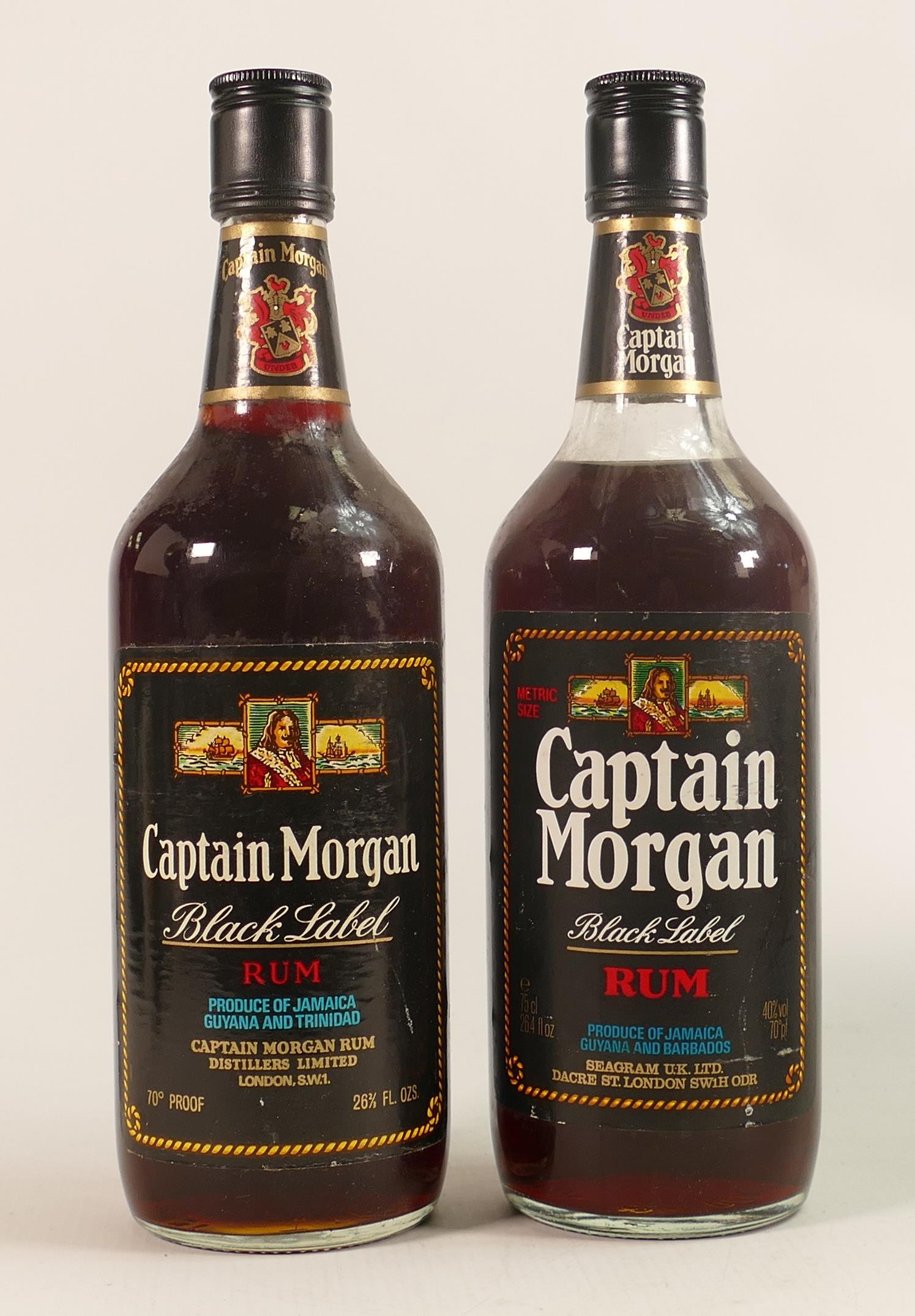 Two vintage bottles of Captain Morgan Black Label Rum, both 70cl.