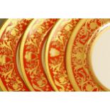 De Lamerie Fine Bone China heavily gilded Robert Adam II patterned dinner plates, specially made