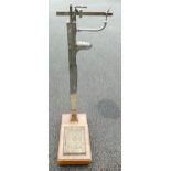 Early 20th century large set of W T Avery, oak and nickelled metal shop weighing scales, with height