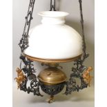 Large Victorian rise & fall lamp with shade.