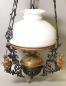 Large Victorian rise & fall lamp with shade.