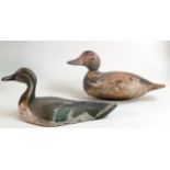 19th century/early 20th century painted wooden decoy ducks, one attributed to the Bluebill Hen Decoy