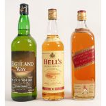 Three Bottles of Scottish blended Whisky including Johnnie Walker Red Label, Highland Way &