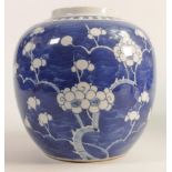 19th century blue & white Chinese ginger jar, decorated with prunus, height 17cm.