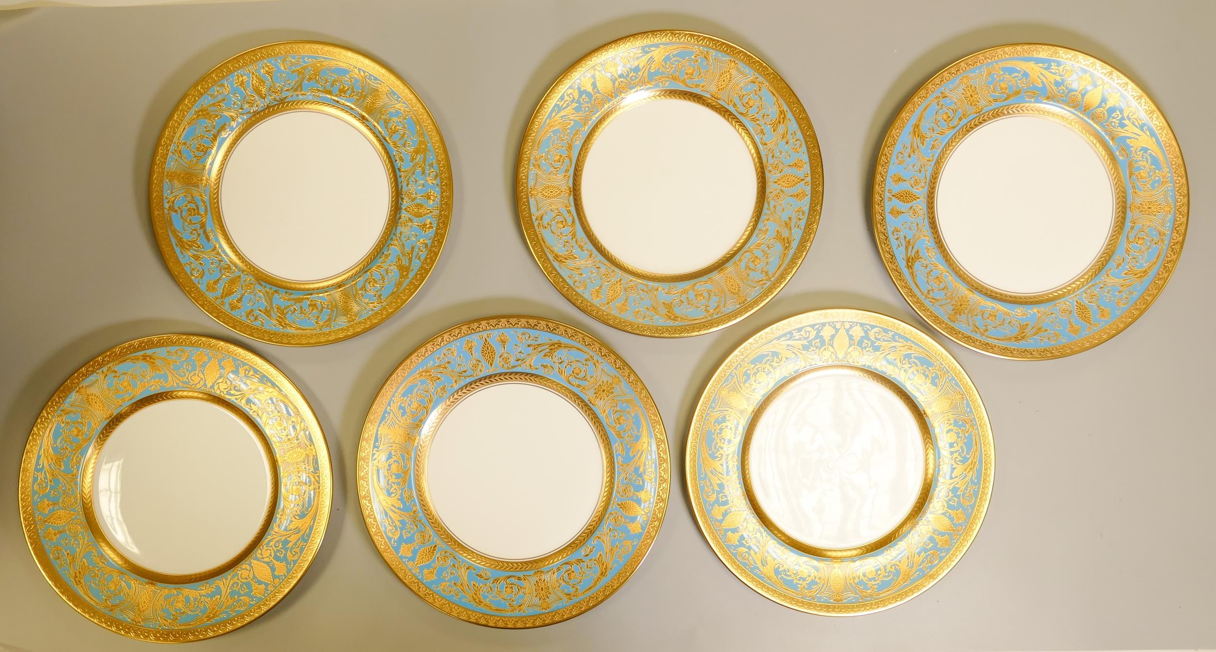 De Lamerie Fine Bone China heavily gilded Robert Adam patterned dinner plates, specially made high - Image 3 of 3
