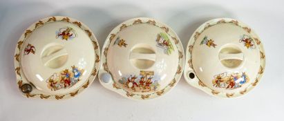 Three Royal Doulton Bunnykins babywarmer sets, each diameter 20cm. (3)