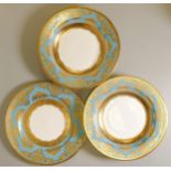 De Lamerie Fine Bone China heavily gilded Turquoise Exotic Garden patterned rimmed bowls & lunch