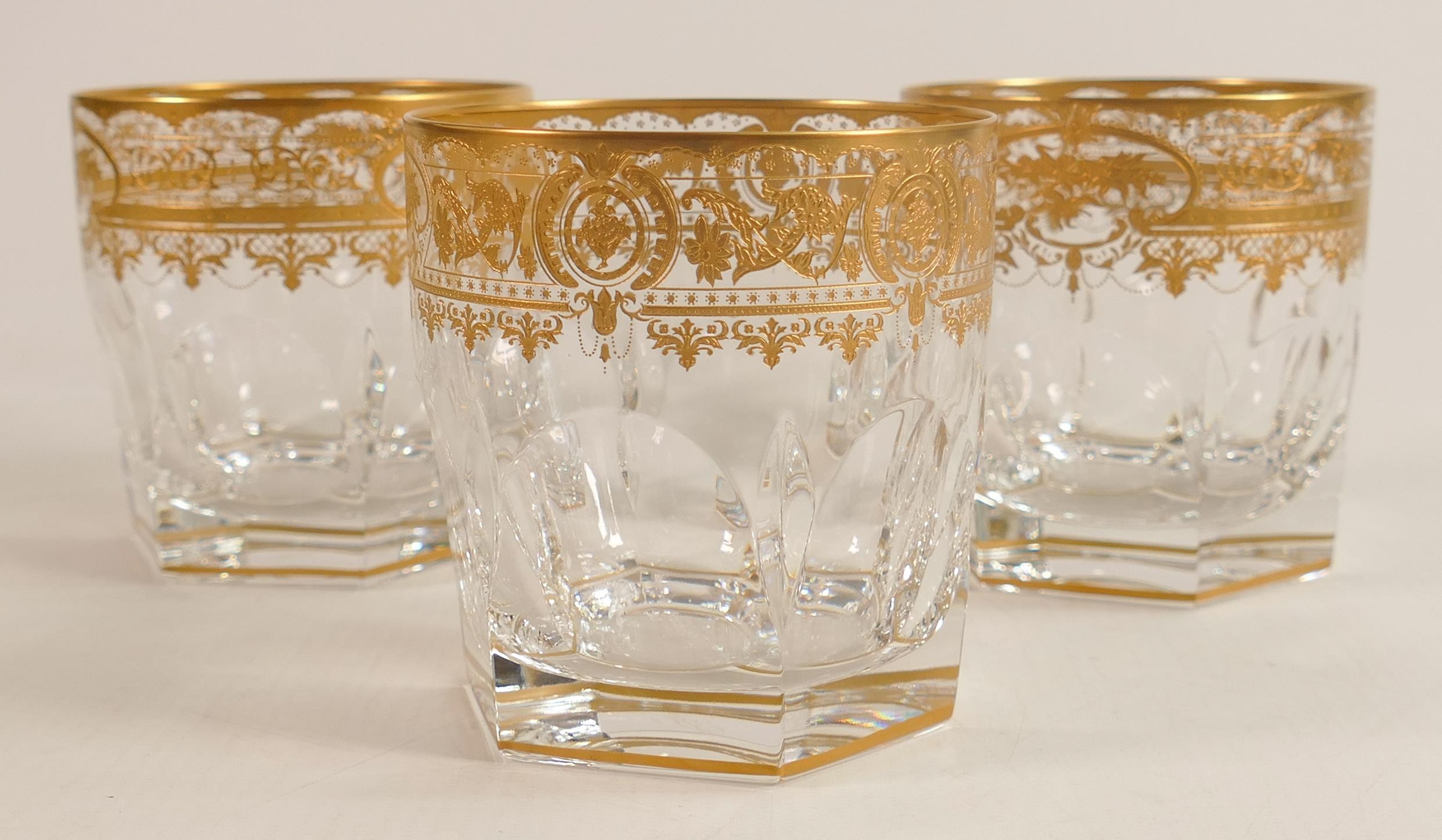 De Lamerie fine crystal heavily gilded Whisky glasses, specially made high end quality items, height