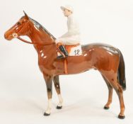 Beswick jockey on bay horse 1862, light blue racing colours, over painted jacket.