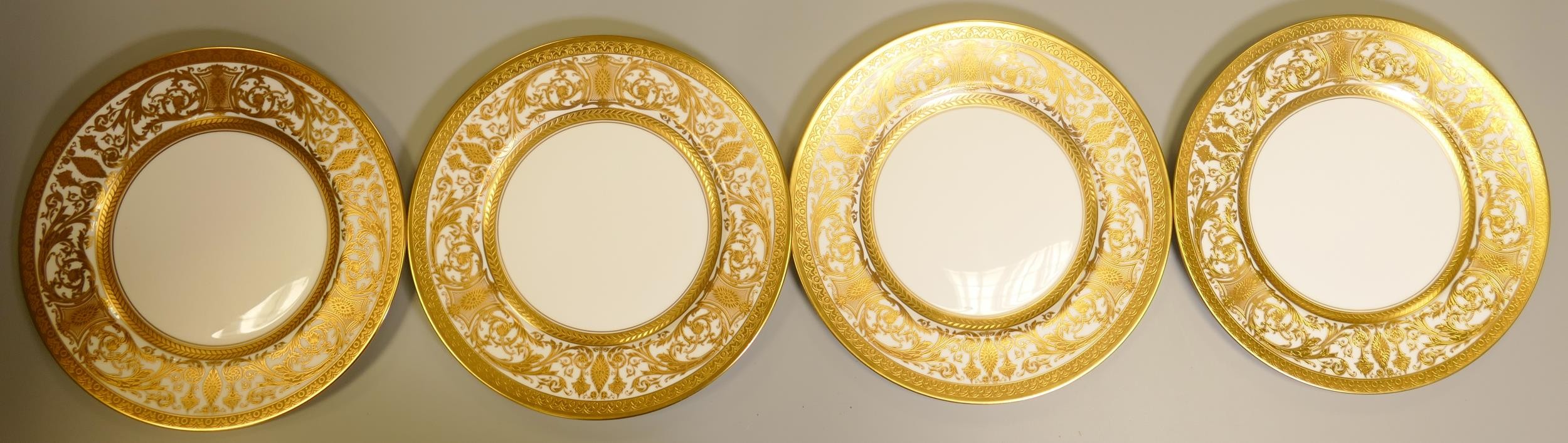 De Lamerie Fine Bone China heavily gilded Robert Adam patterned dinner plates, specially made high - Image 3 of 3