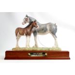 Border Fine Arts limited edition Horse Best at Show, Clydesdale with Foal at Foot, signed Anne Wall.