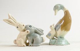 Wade 1950s comical figures two rabbits kissing and another Drake & Daddy, small piece re-stuck to
