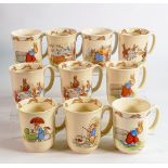 Ten Royal Doulton Bunnykins Barbara Vernon signed mugs. (10)