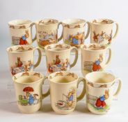 Ten Royal Doulton Bunnykins Barbara Vernon signed mugs. (10)