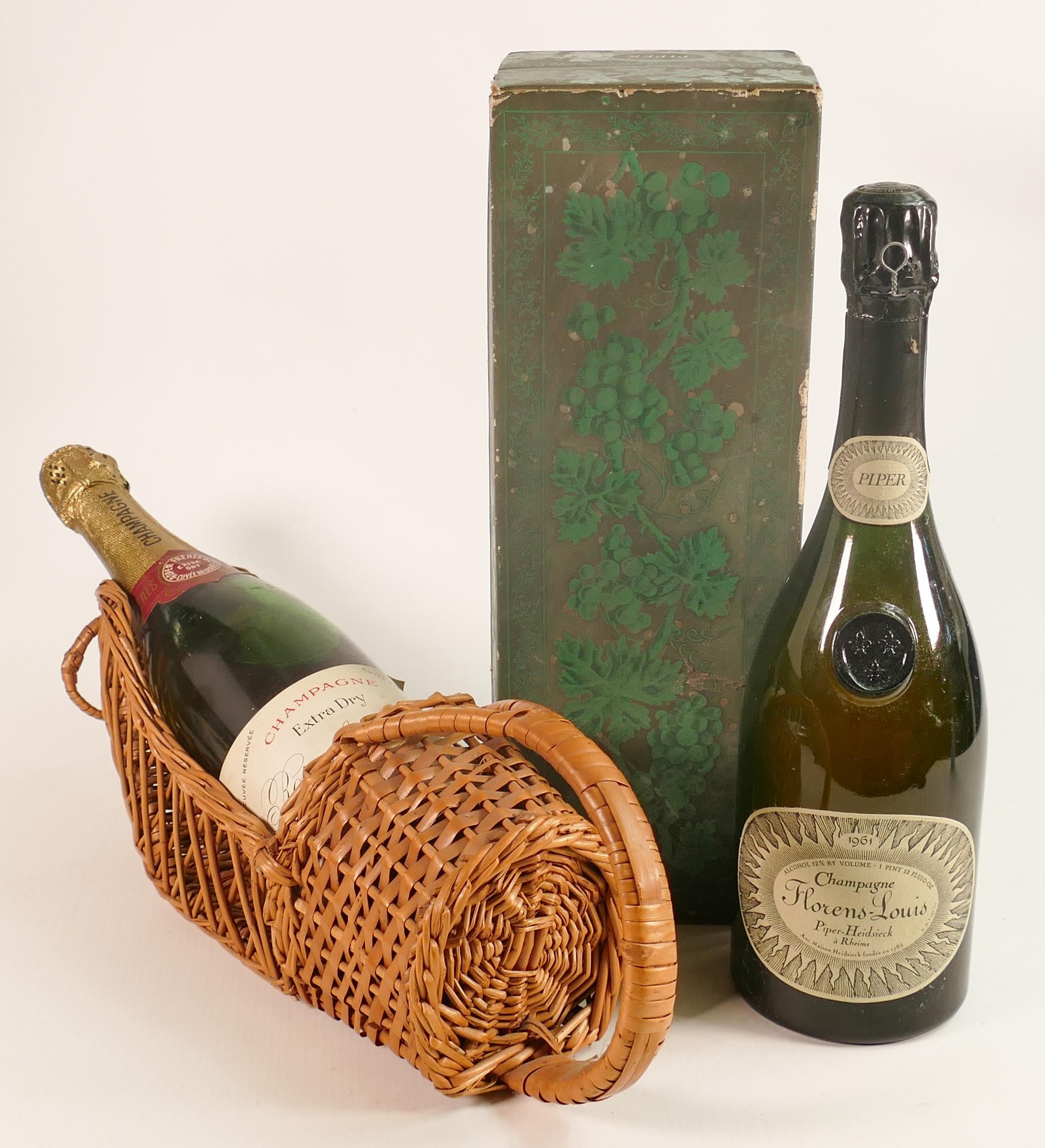 Boxed 1961 Piper Heidsieck Cuvee Florens Louis Champagne & similar Roper Freres extra dry Champagne.