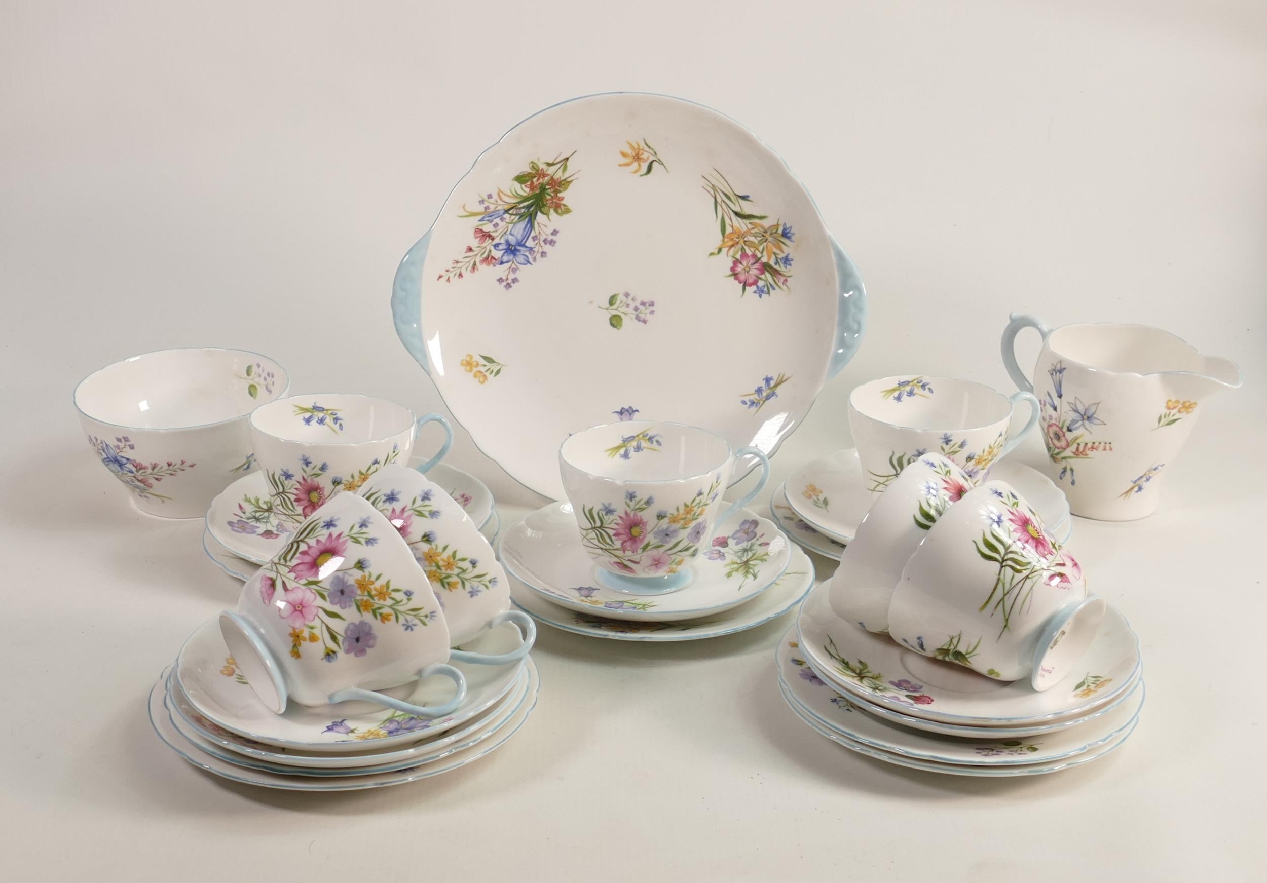 Shelley Richmond shape tea set, pattern 13668, Wild Flowers pattern. Consisting of 7 coffee cups &