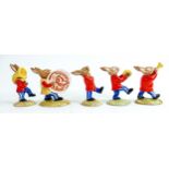 Royal Doulton Bunnykins figures from the Oompah Band figures in a red colourway - comprising