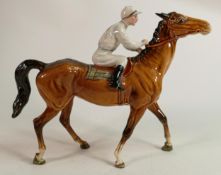 Beswick Jockey on Walking Horse 1037, jockey in white & light blue colourway, with Spade detail,