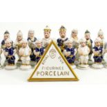 Royal Dux porcelain chess set after a Meissen design, height of King 11cm.