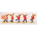 A Royal Doulton rare Bunnykins Oompah band set of figures with gold highlights, comprising -