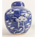 19th century Chinese blue & white ginger jar, decorated with blossom, height 19cm.