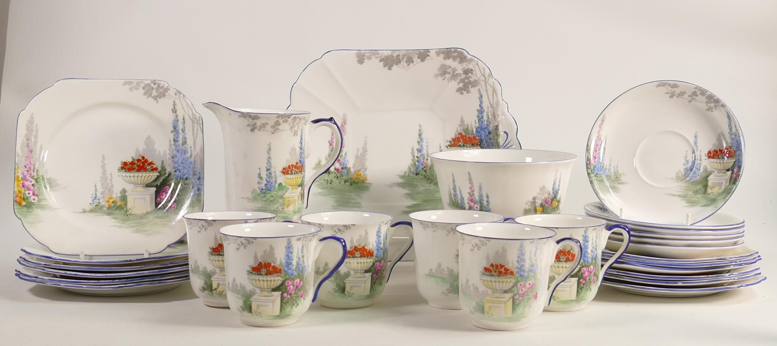 Shelley Vincent shape tea set, pattern 11618, Garden Urn pattern. Consisting of 6 cups & saucers, 12
