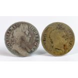 Two antique silver half crown, 1698 William III and 1818 George III. (2)