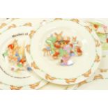 Royal Doulton Bunnykins items to include - dinner plates, salad plates, oatmeal dishes, money