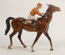 Beswick Jockey on Walking Horse 1037, jockey in orange & red stripes colourway, No12 detail noted on