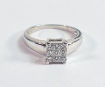 18ct white gold nine stone diamond cluster ring, 0.50ct, size L/M, 3.9g.