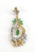 18ct gold diamond and emerald large pendant, weight 9.2g, and measuring 55mm high. A very impressive
