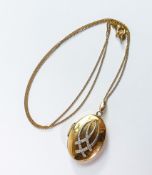 9ct gold diamond oval pendant and 9ct gold necklace, 4.8g.