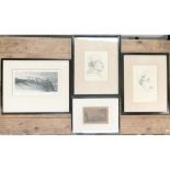 A collection of early 20th century pencil drawings and etchings, one signed John A Crabtree. (4)