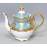 De Lamerie Fine Bone China heavily gilded Turquoise Exotic Garden patterned tea pot, specially