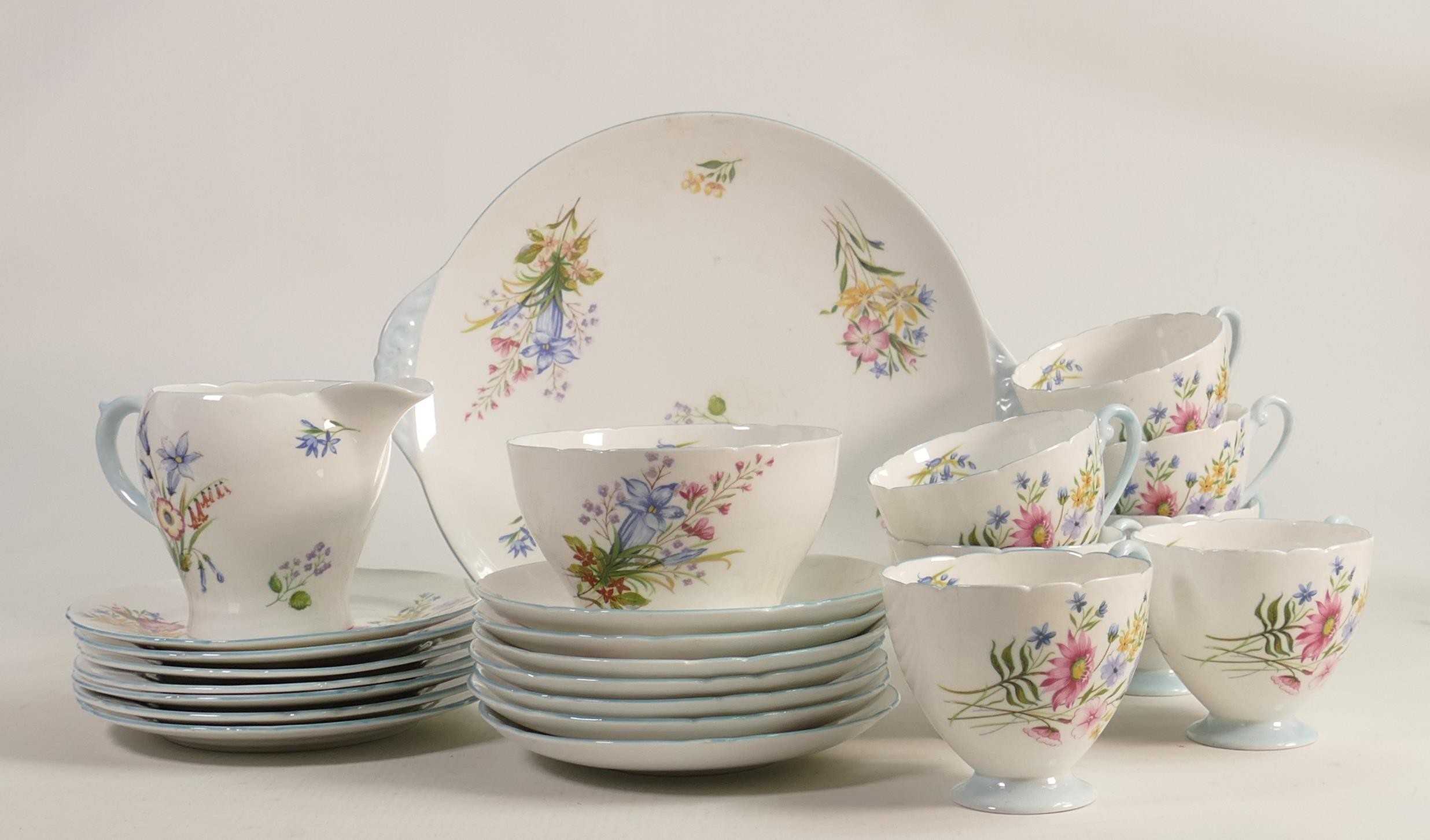 Shelley Ripon shape tea set, pattern 13668, wild flowers pattern. Consisting of 7 coffee cups &