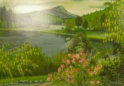 FRED UHLMAN (BRITISH, 1901-1985) Garden Scene, frame size 44cm x 59cm