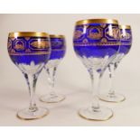 De Lamerie fine crystal heavily blue gilded wine glasses, specially made high end quality items,