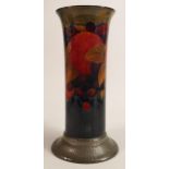 Moorcroft Pomegranate & Fruit slim vase with Hutton Sheffield pewter base, chips noted to upper