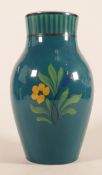 Wedgwood Millicent Taplin signed vase, decorated with modernist handicraft design on green/blue