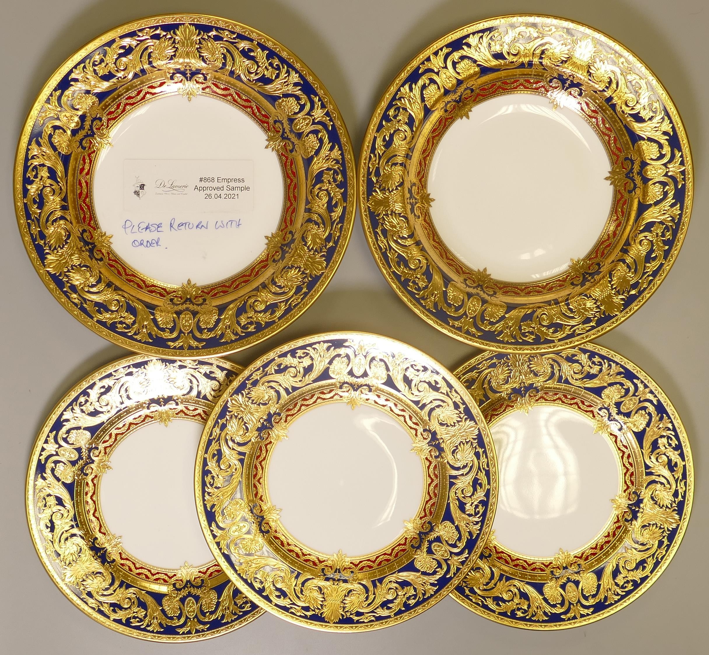 De Lamerie Fine Bone China heavily gilded Dark Blue Empress patterned salad plate & rimmed bowls, - Image 2 of 2