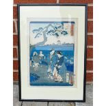 19th century Japanese block print of Geisha, frame size 49.5 x 34.5cm.