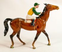 Beswick Jockey on Walking Horse 1037, jockey in white, green & yellow colourway, No12 detail noted