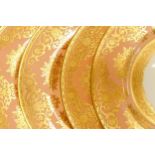 De Lamerie Fine Bone China heavily gilded Pink Exotic Garden patterned dinner plates, specially made
