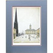 L S Lowry, R.A, unframed print of "The Old Town Hall Middlesbrough", limited edition of 850 by The