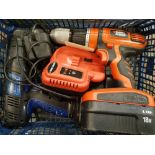 Two cordless drills - Black and Decker and Nu Tool - both operational when lotted.