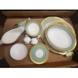 A collection of Gilt & Green patterned Paragon Dinnerwaree including gravy boat, dinner plates,